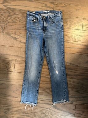 Levi's high rise straight Light Blue Cropped Distressed Jeans